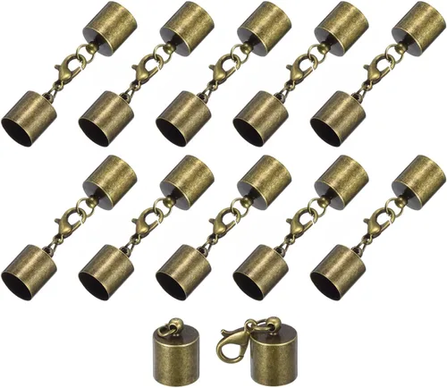 Miniatura 28 de uxcell Juego de 10 tapas de cuero de 0.315 in con cierres de pinza de langosta, terminadores de barril para hacer pulseras de cuero, tono bronce