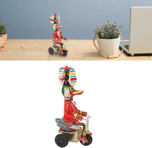 Miniatura 3 de Tbest Juguete de hojalata mecánica, juguete de pato en lata, hecho a mano, delicado reloj retro, juguete de cuerda para adultos, colecciones