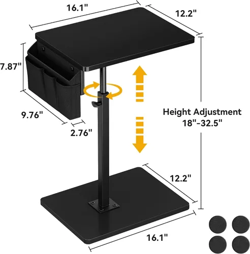 Miniatura 2 de Vagusicc - Mesa con bandeja para apoyabrazos de sofá, mesa giratoria de 360° con altura ajustable para TV, mesa auxiliar para espacios pequeños