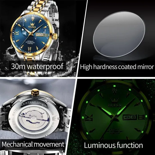 Miniatura 6 de OLEVS Relojes automáticos para hombre, reloj de pulsera mecánico de cuerda automática, vestido de negocios de lujo, acero inoxidable, luminoso