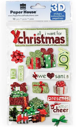 Miniatura 4 de Paper House Productions Hoja de calcomanías troqueladas para álbum de recortes dimensional y purpurina - Regalos de Navidad