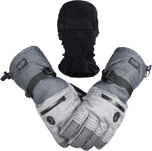 Guantes de esquí para hombre, guantes de nieve cálidos impermeables y transpirables con pasamontañas para snowboard, moto de nieve en clima frío.