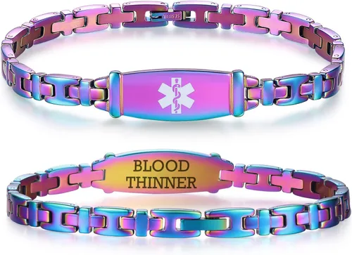 Miniatura 108 de LinnaLove Lady Medical Alert - Pulseras médicas de acero inoxidable para mujer, 7.5 pulgadas