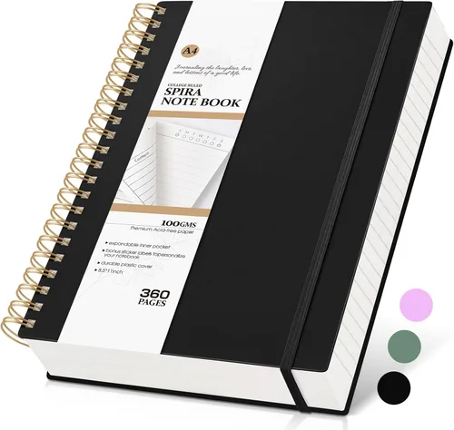 Miniatura 21 de MUAHLIUB Cuaderno de espiral rayado universitario, 360 páginas rayadas gruesas para mujeres y hombres, cuadernos grandes B5 con papel de 100GSM