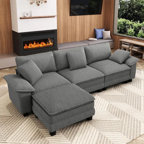 Miniatura 46 de MIXPATIO Sofá modular en forma de L de 123 pulgadas con cojines de nube, juego de sofá modular de asiento profundo con 4 asientos y 1 otomana, Gris