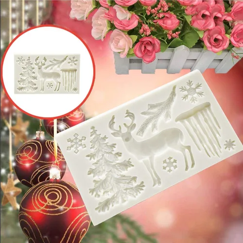 Miniatura 4 de Moldes de chocolate de Navidad, molde de silicona 3D, diseño de ciervos con temática de Navidad, molde de fondant, molde de copo de nieve para hacer