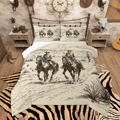 Feelyou, juego de ropa de cama estilo vaquero tamaño individual para niños, juego de edredón occidental para niños y niñas, desierto del lejano