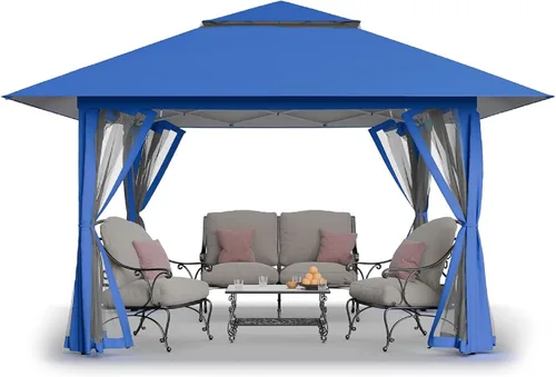 Miniatura 14 de CROWN SHADES Gazebo - Toldo desplegable de 10 x 10 pies con mosquitera, tienda de campaña con 4 cuerdas, 8 estacas, 4 bolsas de arena y bolsa de Café