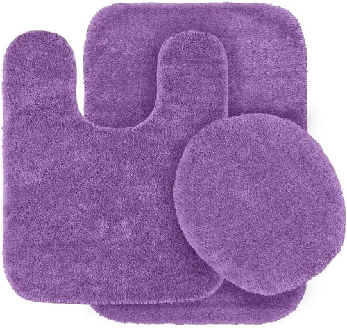 Miniatura 7 de Alfombra de baño #6, tapete de contorno y cubierta de tapa, con respaldo de goma, juego de baño de 3 piezas, colores sólidos surtidos (azul bebé)