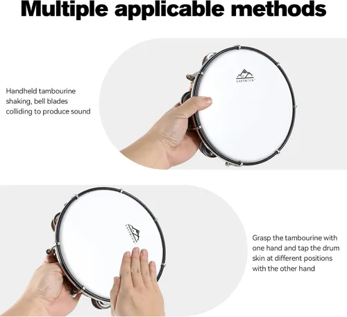 Miniatura 5 de EASTROCK - Pandereta de 8 pulgadas ajustable para adultos, pandereta de plástico de mano con doble fila de cascabeles de metal, instrumento musical