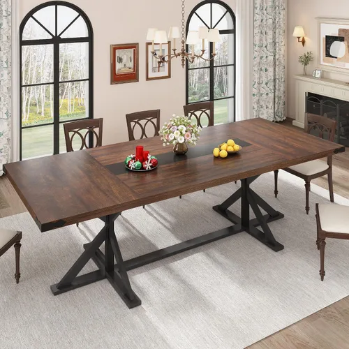 Miniatura 14 de Hlivelood Mesa de comedor de 71 pulgadas para 6 personas, mesa rectangular de cocina de granja con grosor impermeable, mesas de comedor largas