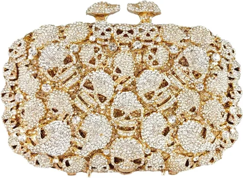 Boutique De FGG Bolso de mano de cristal de calavera para mujer, bolso de mano de noche con diamantes de imitación, para fiesta, graduación,