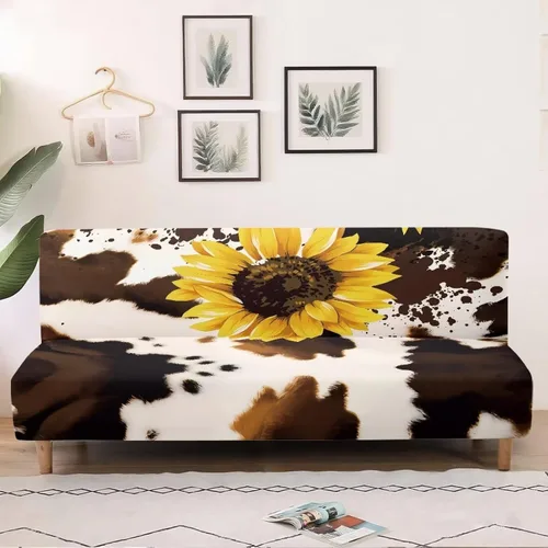 Fundas para sofá cama con estampado de vaca marrón girasol con bandas elásticas para el hogar, sala de estar, fácil de instalar, antideslizante,