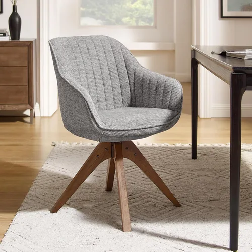 Art Leon Silla de Escritorio - Silla de Oficina Moderna de Mediados de Siglo Sin Ruedas, Silla Giratoria de Acento con Patas de Madera de Roble, Gris