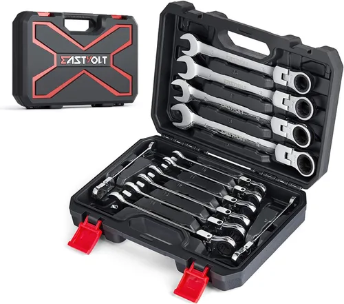 Eastvolt EVHT1201 - Juego de llaves de trinquete de cabeza flexible, métricas de 8 mm a 19 mm, kits de llaves combinadas de acero al cromo vanadio