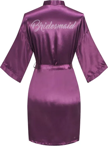 Miniatura 73 de Bata de boda para mujer, para novia, dama de honor, corta, de satén, kimono, batas de seda para prepararse, fiesta nupcial