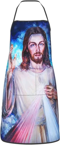 Miniatura 13 de Delantal de Jesús, delantales de cocina para hombres y mujeres, delantal de cocina, delantal de chef, delantales de jardín ajustables con 2 bolsillos