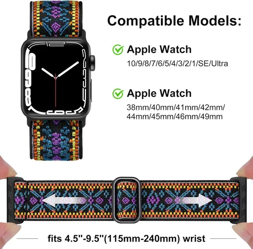 Miniatura 6 de Easuny Bandas elásticas bohemias compatibles con Apple Watch de 1.5 pulgadas, 1.57 pulgadas, 1.65 pulgadas y de 1.73 pulgadas para mujeres, hombres