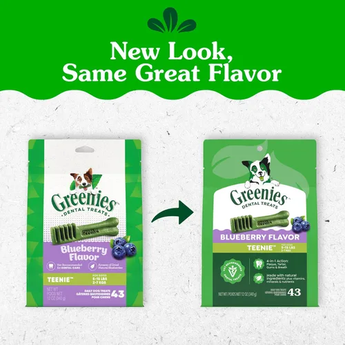 Miniatura 2 de Greenies Golosinas dentales naturales para perros adultos recomendadas por veterinarios, tamaño Teenie, sabor a arándano azul, paquete de 12 oz., 43