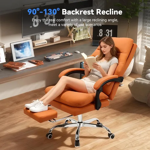 Miniatura 7 de Holiwei Silla de oficina con reposapiés, silla de escritorio ejecutiva grande y alta de 400 libras con almohada de apoyo lumbar gruesa, respaldo