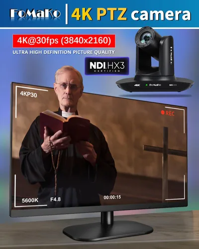 Miniatura 5 de FoMaKo Cámara PTZ HDMI K20UH 4K con seguimiento automático AI (Gen 3), certificado NDI HX3, zoom óptico 20X, USB 3.0/LAN, cámara PTZ 4K para Negro
