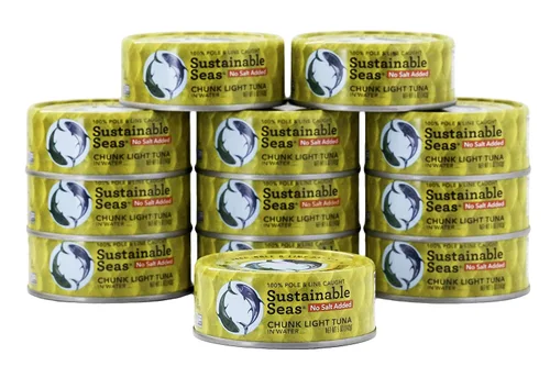 Miniatura 10 de Sustainable Seas, Trozos de atún blanco en agua, sin sal añadida, 5 onzas, probado con mercurio de terceros, 100% capturado de forma sostenible