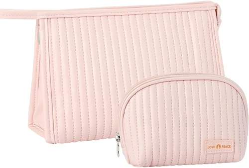 Miniatura 3 de Bonita bolsa de maquillaje, 2 bolsas de cosméticos para bolso, bolsa de maquillaje con muñeca, bolsas de período para mujeres y niñas, Café