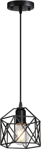 Miniatura 8 de Lámpara colgante vintage de 1 luz, lámpara de techo colgante con jaula de metal para cocina, isla, comedor, restaurante, pasillo, hotel, bar