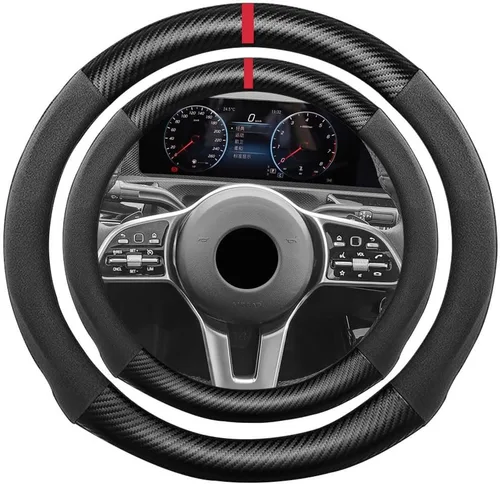 Miniatura 16 de Funda de volante de ante con fibra de carbono de K LAKEY, compatible con Porsche 718 Boxster Cayman 911 Panamera Macan Cayenne de 15 pulgadas, cuero
