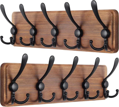 Miniatura 19 de SKOLOO Perchero de pared montado en la pared de estilo rústico: Perchero de pared de pino de madera auténtica de 40,6 cm de orificio a orificio