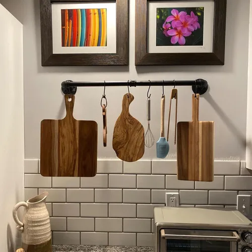 Miniatura 2 de WuGeShop Estante colgante para ollas de 38 pulgadas, montado en la pared con 10 ganchos en S, tapas de cocina, espátula para utensilios, organizador