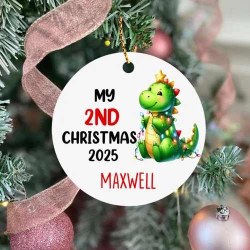 Miniatura 4 de Dino - Adorno de segunda Navidad para bebé, dinosaurio personalizado para niño/niña, regalo para nuevos padres, cumpleaños personalizado y nombre