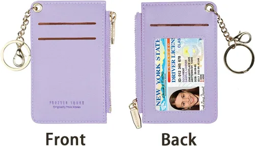 Miniatura 6 de Carteras pequeñas de cuero delgado para mujeres, tarjetero, cartera, monedero con llavero