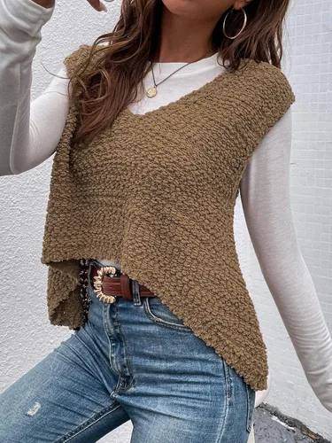 Miniatura 4 de Floerns Chaleco de punto vintage con cuello en V y dobladillo bajo en la espalda para mujer