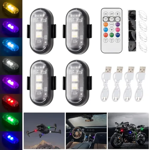Miniatura 8 de 2 piezas de luces estroboscópicas LED inalámbricas con control remoto, luces LED mini impermeables USB de 8 colores, luces LED de advertencia