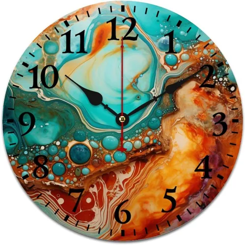 Miniatura 11 de Reloj de madera con motivo de arte tribal naranja brillante, turquesa, azul y azul, patrón tribal del suroeste, cuarzo decorativo de madera, sin