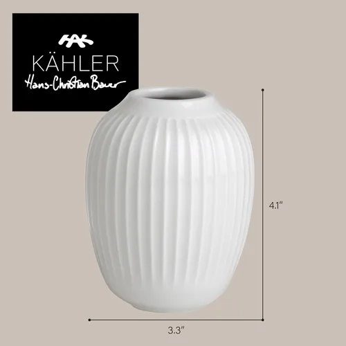 Miniatura 3 de Kahler Hammershoi - Jarrón de porcelana acanalada blanca, 4.1 pulgadas