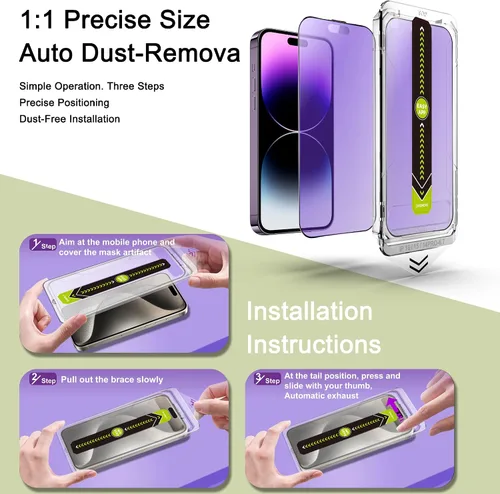 Miniatura 3 de Paquete de 2 protectores de pantalla mate antiluz azul para iPhone 14 Pro Max/15 Plus/16 Plus (6.7 pulgadas), vidrio templado 9H, antirreflejos
