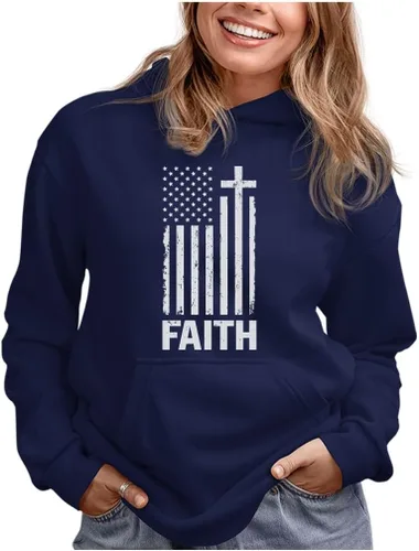 Miniatura 6 de Tstars Faith American Flag - Sudadera patriótica con capucha para mujer del 4 de julio