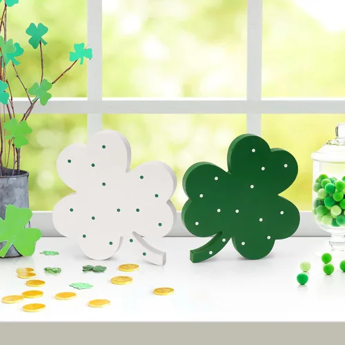 Miniatura 4 de Decoración del día de San Patricio, decoración de trébol de madera para mesa, bandeja escalonada, escritorio de oficina, decoración del día de San
