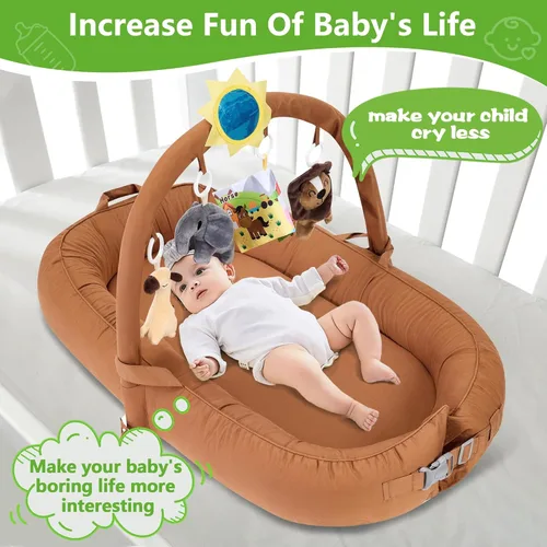 Miniatura 2 de Tumbona portátil para bebé, para viajes, transpirable y cómoda, 100% algodón, nido de bebé de 0 a 24 meses, lavable a máquina, tumbona para recién