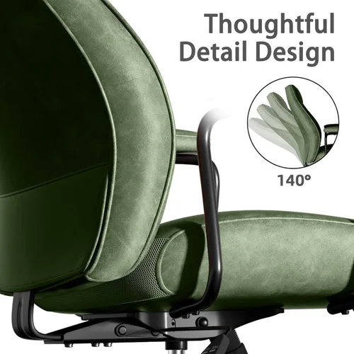 Miniatura 7 de Silla de escritorio de cuero verde Bananister con ruedas y brazos, altura ajustable, estilo vintage, moderno de mediados de siglo