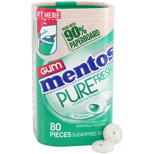 Miniatura 13 de Mentos Pure Fresh Goma de mascar sin azúcar, con xilitol, menta fresca (Fresh Mint), botella de 80 unidades, botella reciclable de 90% cartón, 80