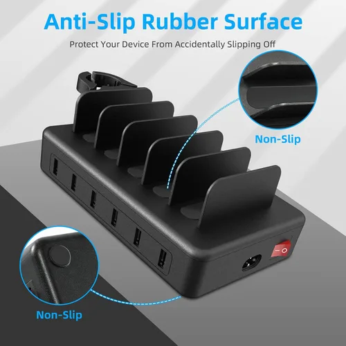 Miniatura 5 de Estación de Carga para Múltiples Dispositivos, CREATIVE DESIGN Estación de Carga USB 50W de 6 Puertos con Soporte para Apple Watch y 6 Cables