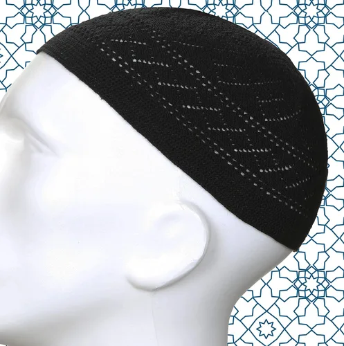 Miniatura 6 de Alfombra de oración musulmana con cuentas de oración, sombrero kufi para hombres y mujeres, 100% transpirable, gorro de calavera negra, tapete