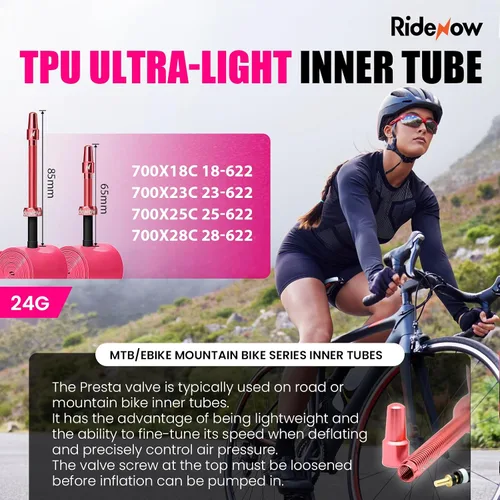 Miniatura 2 de Ridenow 4-Pack Bike Inner Tube for 700/18C-28C, 700/18C-32C with 65/85 mm Metal &TPU Presta Valves for Road Bikes, Super Light Puncture Resistant