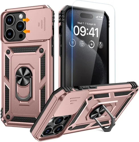 Miniatura 26 de Goton Funda para iPhone 14 Plus con Protector de Pantalla - Funda con Cubierta Deslizante para Cámara con Soporte de Anillo, Resistente de Grado