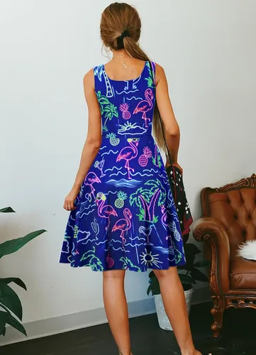 Miniatura 81 de uideazone - Vestido de mujer sin mangas cuello redondo de verano, para playa, casual, Midi línea A.