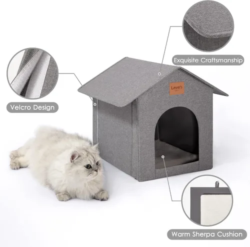 Miniatura 4 de Love's cabin - Casa para gatos al aire libre resistente a la intemperie, aislada, para invierno, impermeable, para gatos de interior, refugio