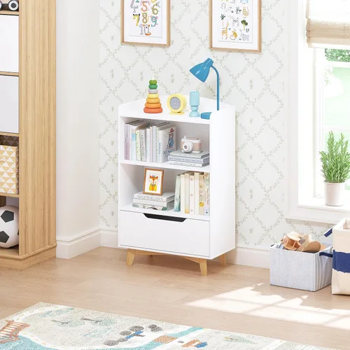 Miniatura 6 de UTEX Estantería para niños, libreros para niños con almacenamiento y cajón, organizador de almacenamiento de juguetes para niños de madera para sala